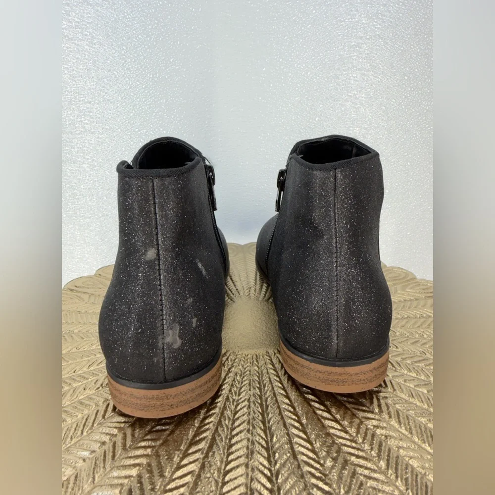 Cat & Jack Girls Black Glitter Ankle Boots Size 4 | Zip Side Sparkle Booties‎